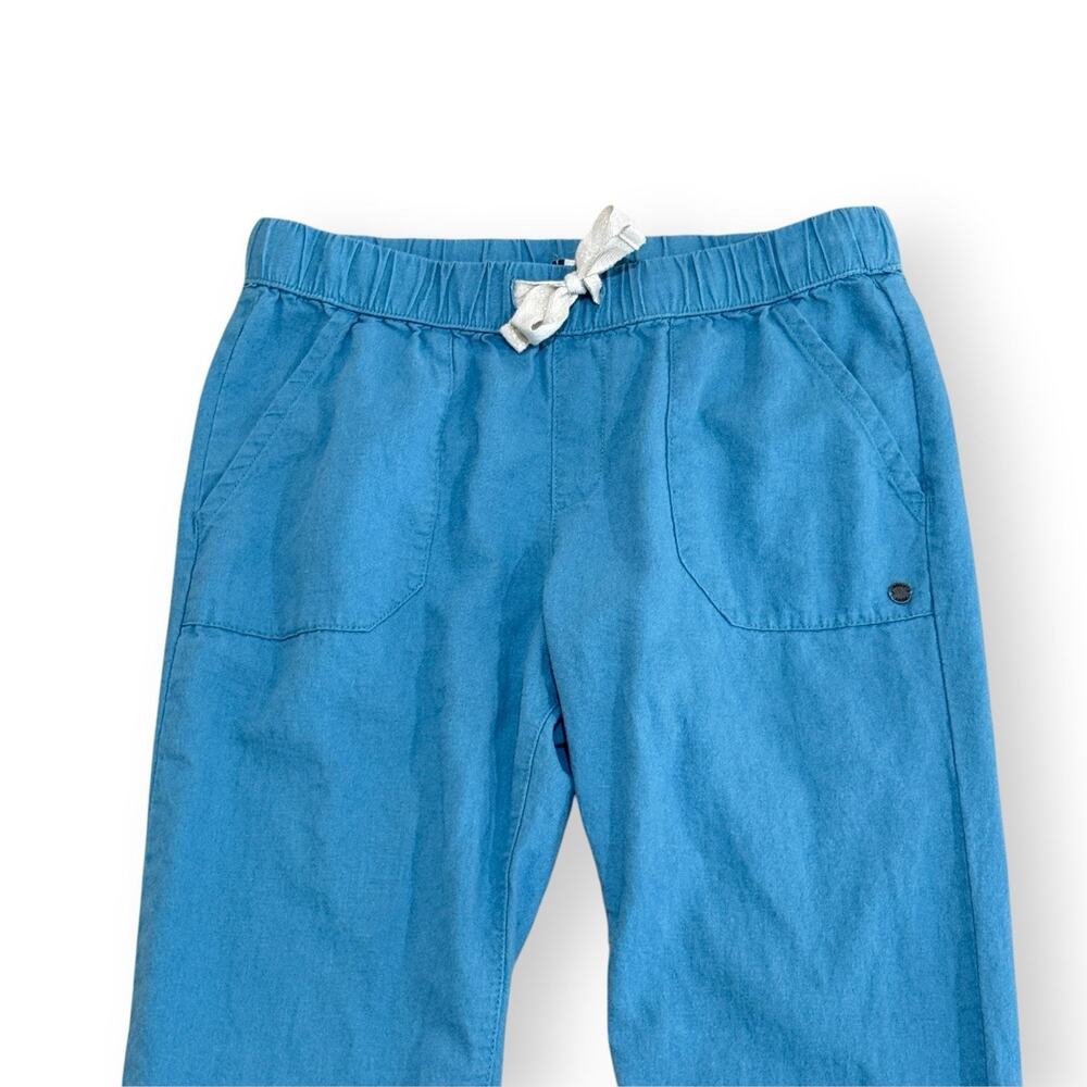 Roxy On The Seashore Pants XS Blue Linen Blend Drawstring Elastic Waist Roll Tab - Picture 2 of 10